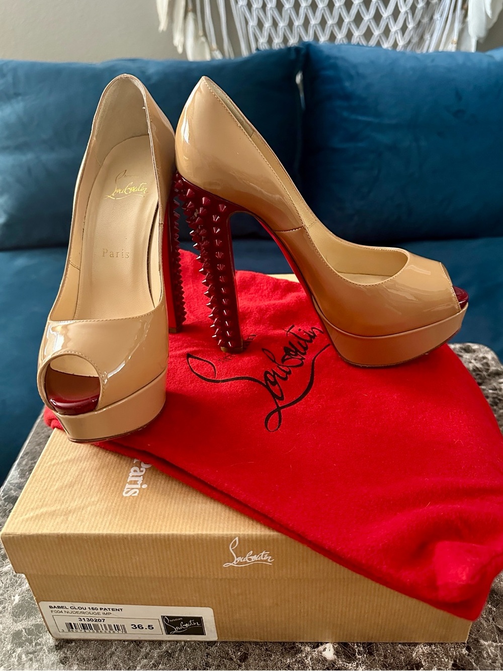 Christian Louboutin Babel Clou 150 Patent Peep-Toe Platform Pumps